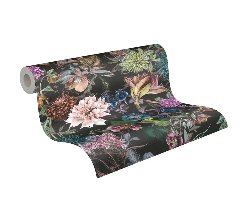 A.S. Création Floral Wallpaper Dream Flowery Non-Woven Wallpaper 10.05 m x 0.53 m Black Green Purple Made in Germany 381757 381757