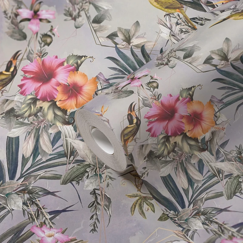 A.S. Création Floral Wallpaper Dream Flowery Non-Woven Wallpaper 10.05 m x 0.53 m Grey Pink Orange Made in Germany 381782 381782