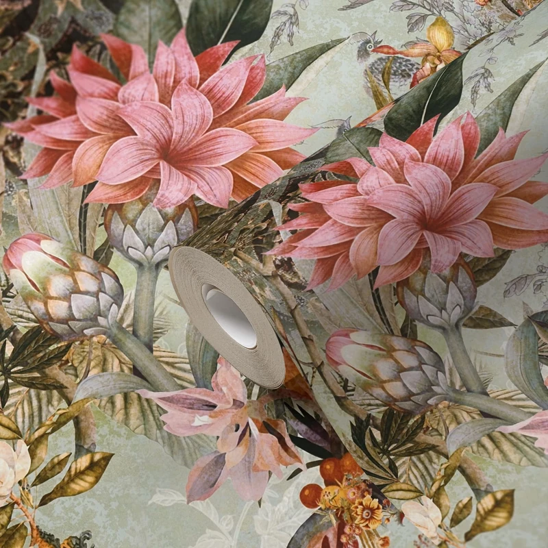 A.S. Création Floral Wallpaper Dream Flowery Non-Woven Wallpaper 10.05 m x 0.53 m Green Pink Yellow Made in Germany 381771 381771