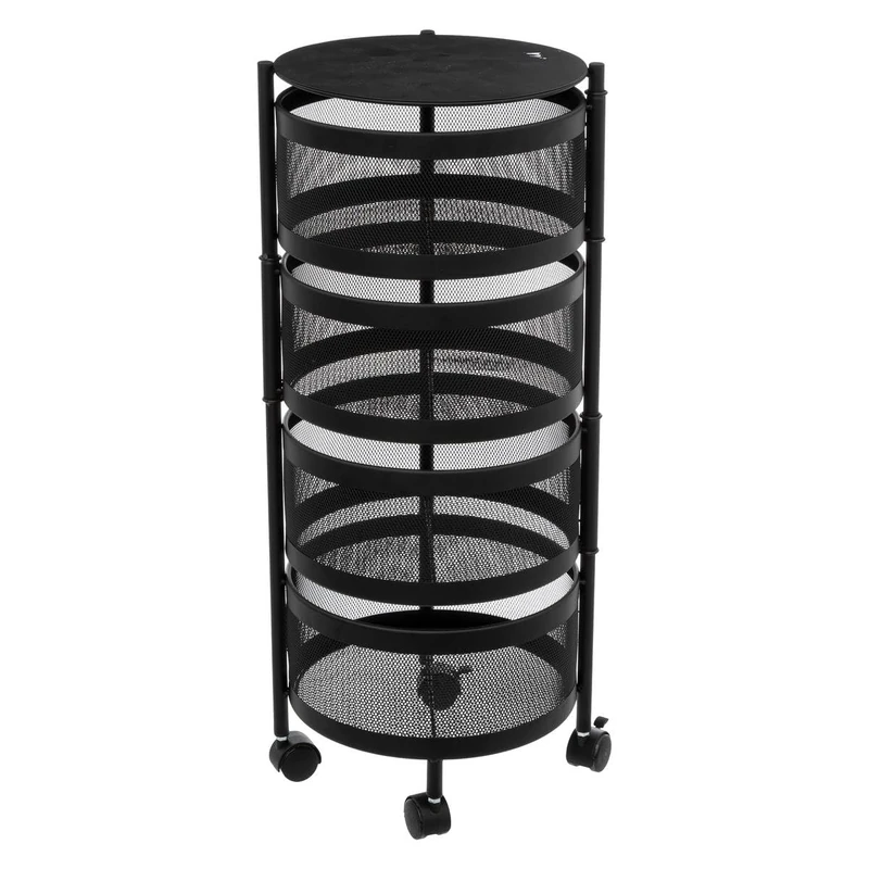 Five Kitchen Rack with 4 Rotating Baskets on Wheels Metal Black Height 76 cm