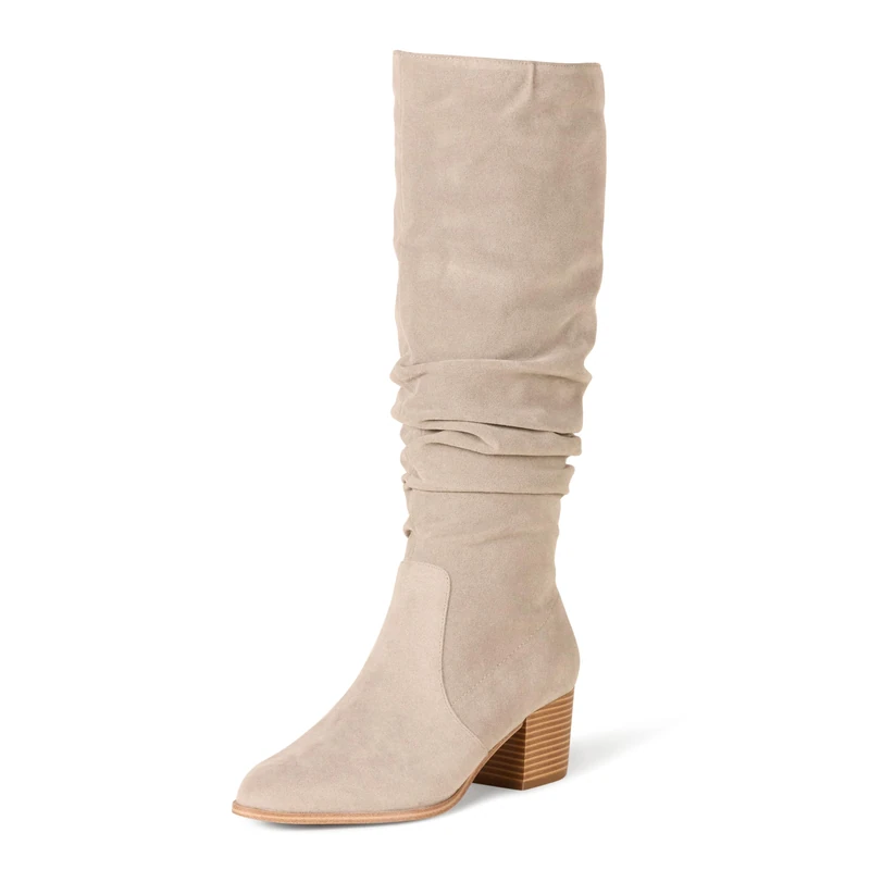 Amazon Essentials Women's Tall Block-Heeled Boots, Grey, 7 UK Wide
