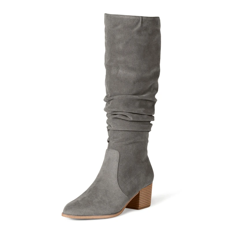 Amazon Essentials Women's Tall Block-Heeled Boots, Grey, 11 UK Wide