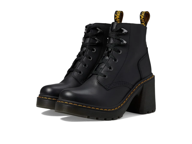 Dr. Martens Women's Jesy 6 Tie Boot - Black Sendal Leather, 3.4in Heel