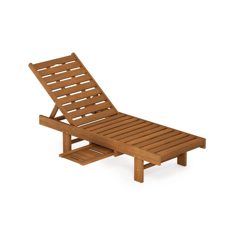 Furinno TIOMAN Outdoor Lounger, Malo Sun Lounge Chair with Tray, for Patio, Garden, Porch, Natural