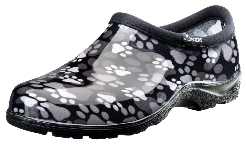 Sloggers Original Waterproof Rain and Garden Shoe for Women– Outdoor Slip-On Garden Clog - Made in The USA with Premium Comfort Insole and Arch Support, Paw Print Black/White, 8 UK - Image 1