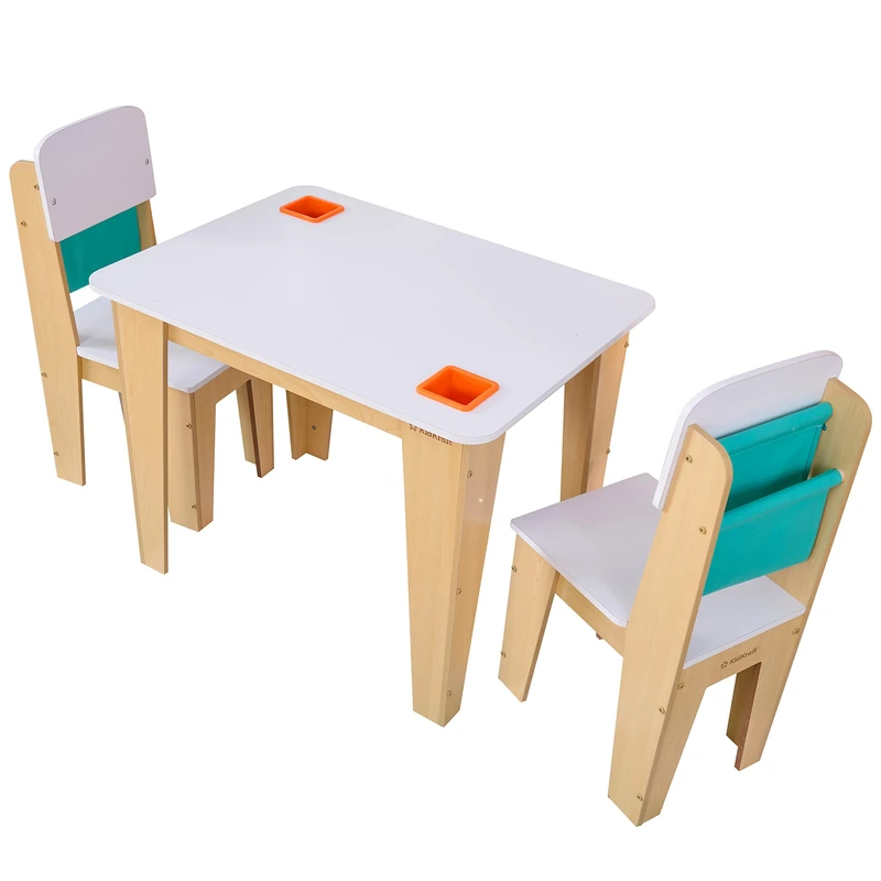 KidKraft Pocket Storage Wooden Table with 2 Chairs, Kids' Table and Chair Sets, Children's Playroom/Bedroom Furniture, 20353