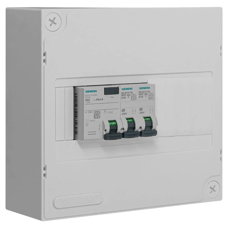SIEMENS SIE037310 Single Row Switch Panel 40 A Type AC 30 mA Differential Switch 10 A + 16 A Circuit Breaker Plastic