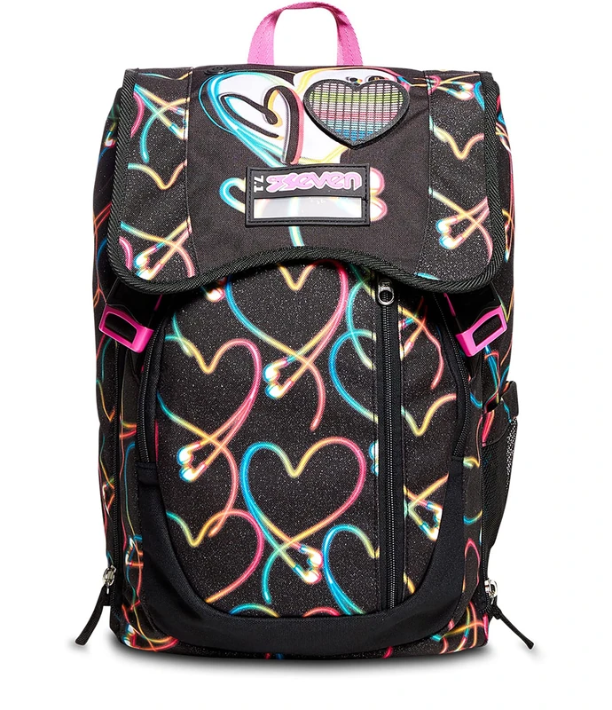 Seven Expandable School Backpack, Double Compartment Backpack, Elementary School and Leisure, Girls and Girls, Jet Black, Taglia unica, Casual