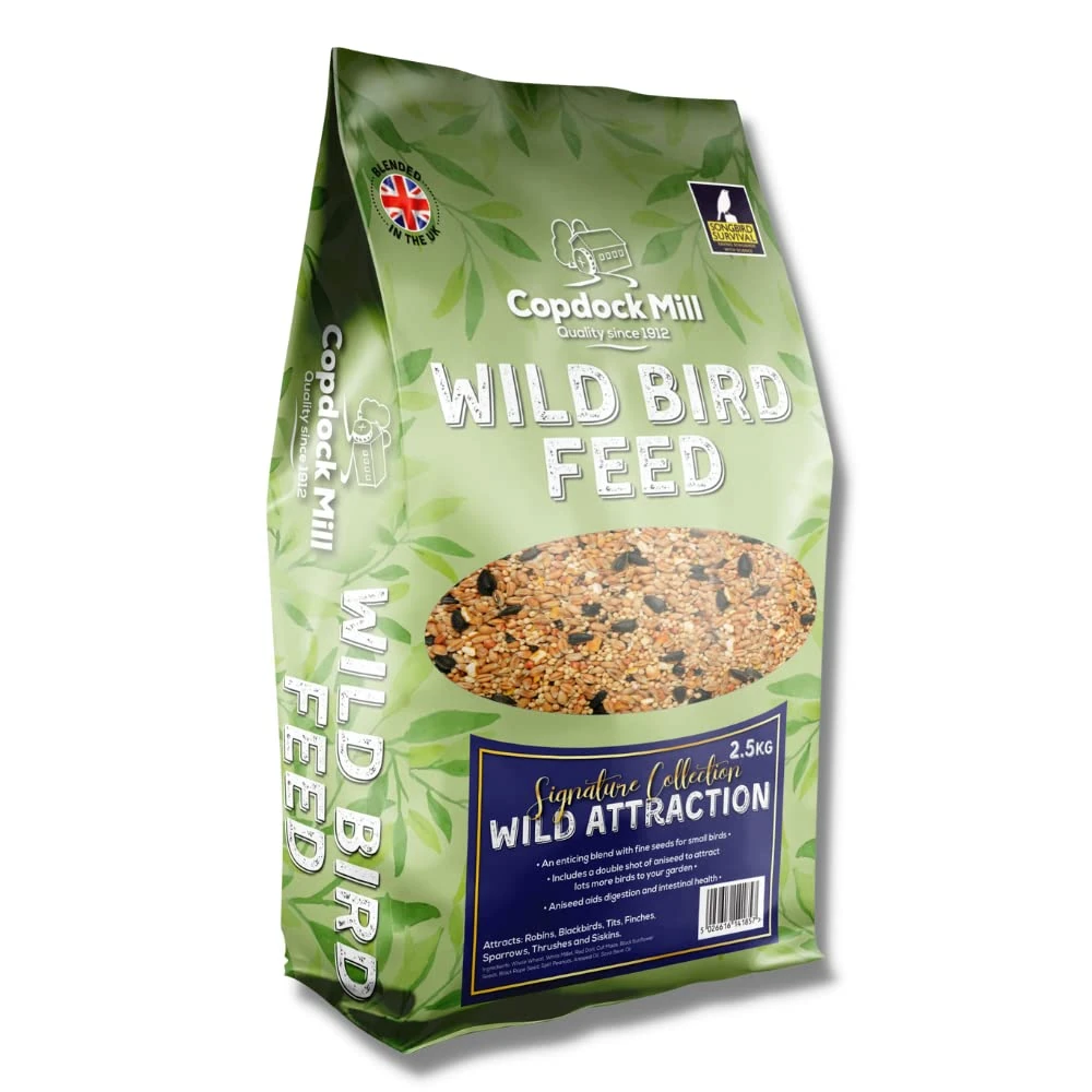 Copdock Mill Wild Bird Seed 2.5kg, Signature Collection Wild Attraction – All Year-Round Bird Food – 100% Natural Ingredients with Peanuts for Wild Bird – Suitable for All Wild Bird Species