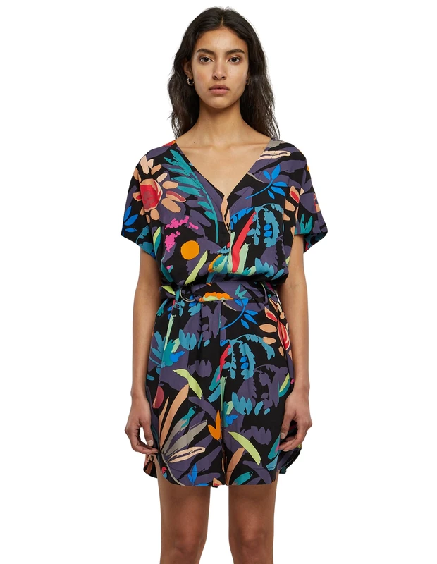 Urban Classics Women's Short Viscose Belt Jumpsuit T-Shirt, Blackfruity, XXXL