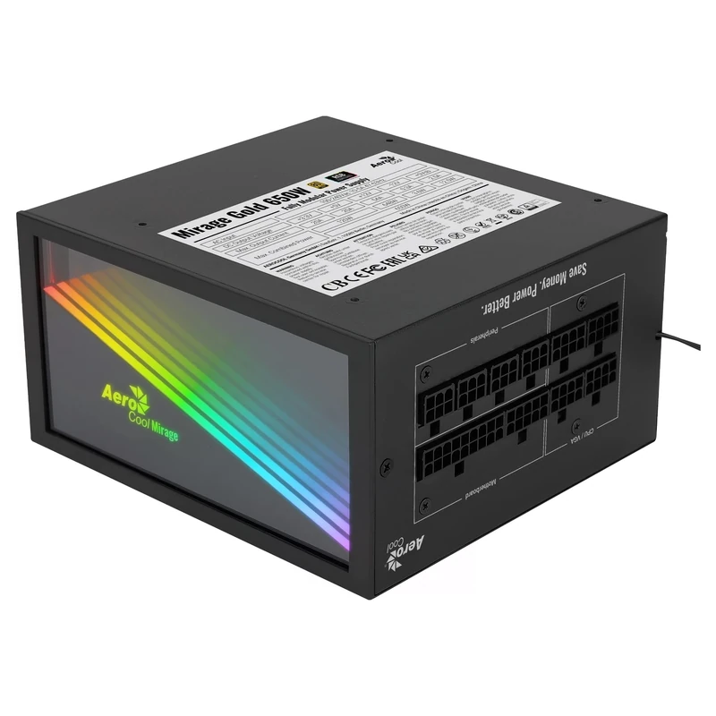 Aerocool MIRAGEGOLD 650W RGB 80 Plus Gold Modular PC Power Supply, Japanese Capacitors