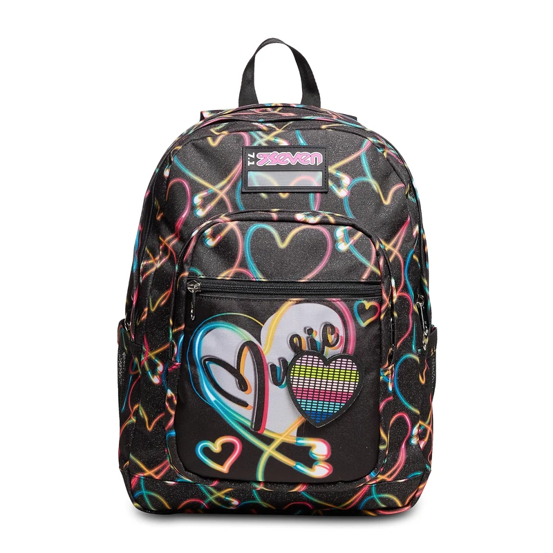 Seven Freethink School Backpack – Yourself Girl – Black, Pink – Double Compartment with Heart – Bottle Pocket, Jet Black, Taglia unica, Casual