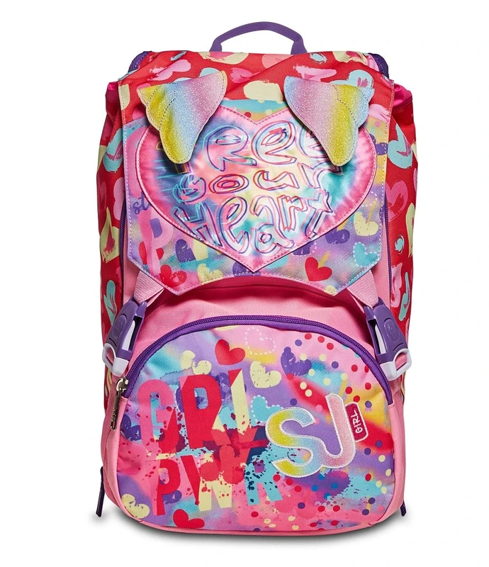 SJ GANG Backpack, Expandable Knapsack, for 1st Grade Kids - Girls&Boys, Large Capacity, For School, Sport & Free Time, with Ears! Italian Design, pink/pattern - Image 1