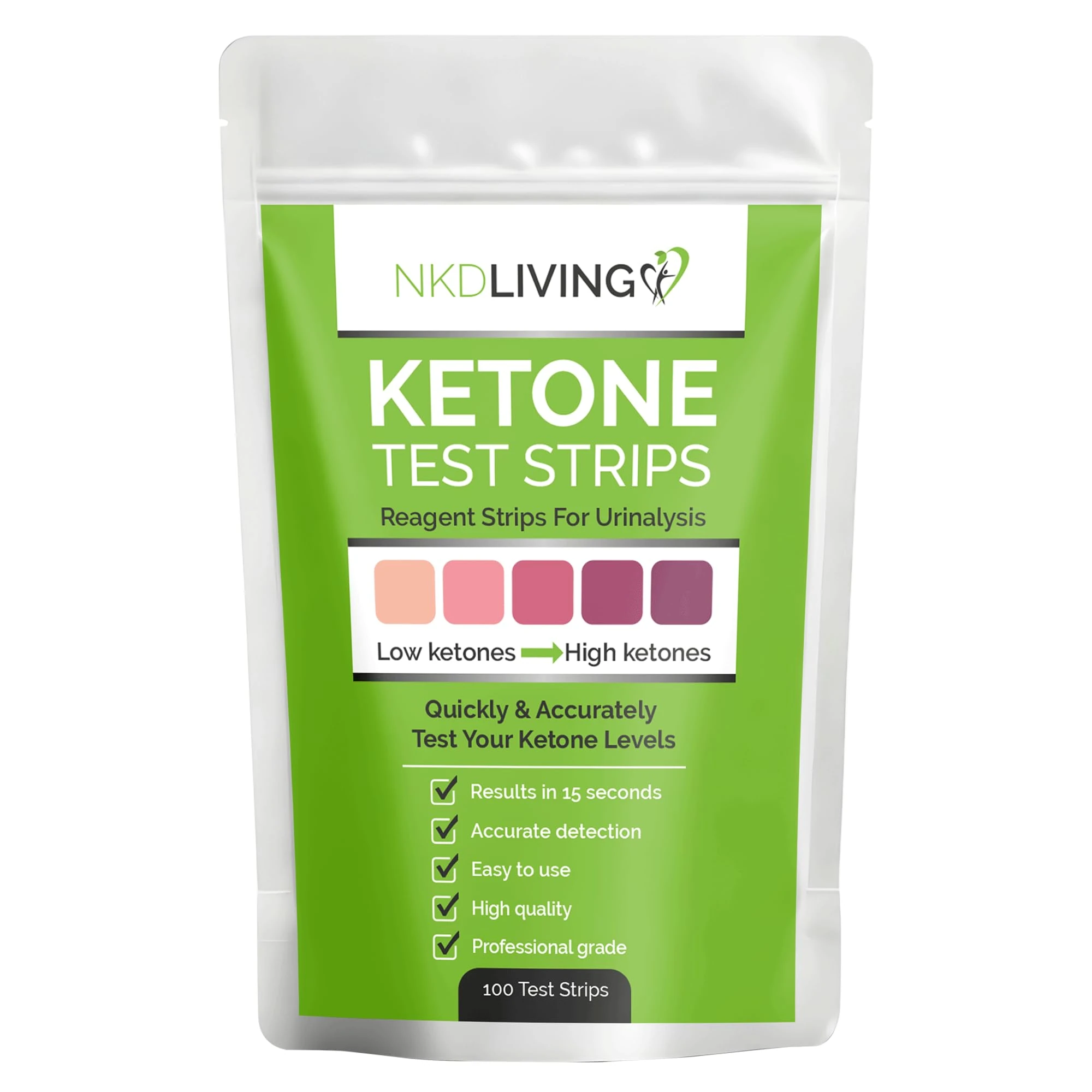 NKD Living Ketone Test Strips (100 Strips) - Accurate Detection of Ketones in Urine