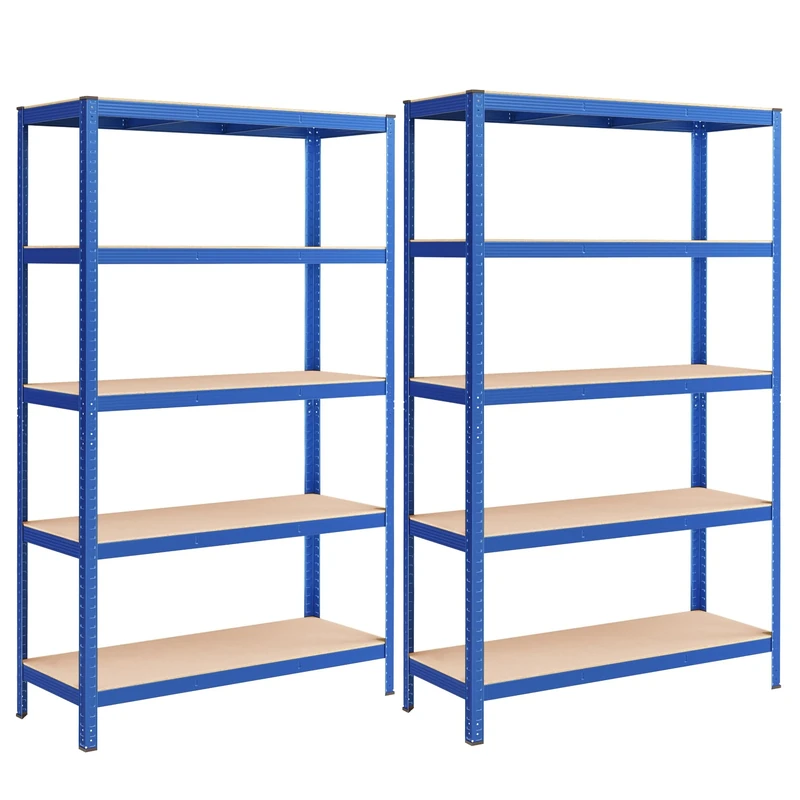Songmics GLR060Q02 Set of 2 Heavy Duty Shelving Units, Steel Shelving Unit, 5 Shelves, Screwless for Garage, Warehouse, Utility Room, Load Capacity 875 kg, 60 x 120 x 200 cm, Blue