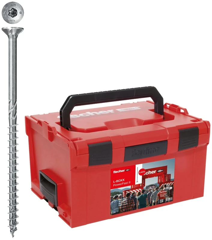 fischer L-Boxx PowerFast II, 3,400 x PowerFast II chipboard screws in various dimensions with countersunk head, TX drive and partial thread, for quick and flexible processing, incl. ProfiBit set