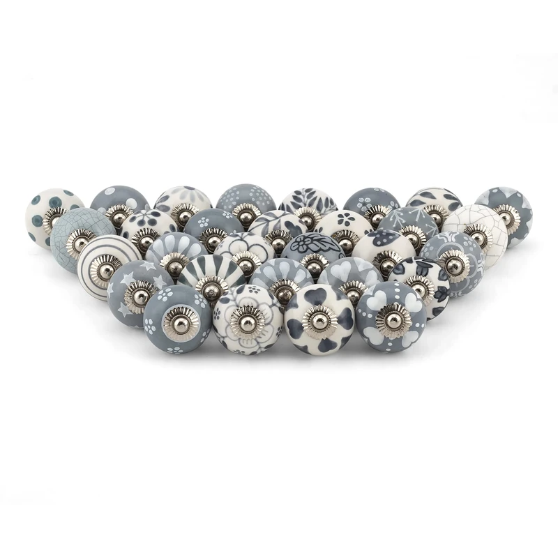 Craft Trade Grey Door Cabinet Knobs for Dresser Drawer Vintage Closet Ceramic Knob Pull Handles Cupboard Wardrobe Knobs for Kitchen Furniture Home Décor - Pack of 06