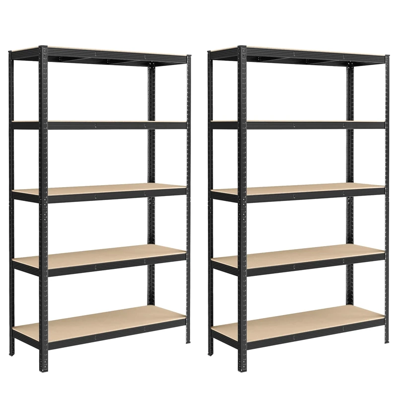 SONGMICS 5-Tier Heavy-Duty Shelving Units, Set of 2 Steel Shelving Units for Storage, Boltless Assembly, for Garage, Shed, Load Capacity 750 kg, 60 x 120 x 200 cm, Black GLR060B02
