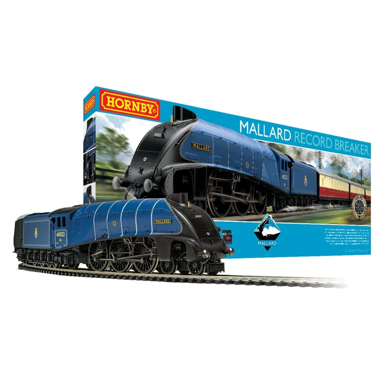 Hornby R1282M Mallard Record Breaker Train Set - Analogue OO Gauge Model Railway, Includes: 1x Steam Locomotive, 3x Coaches & Track - Starter Electric Model Train Sets - 1:76 Scale