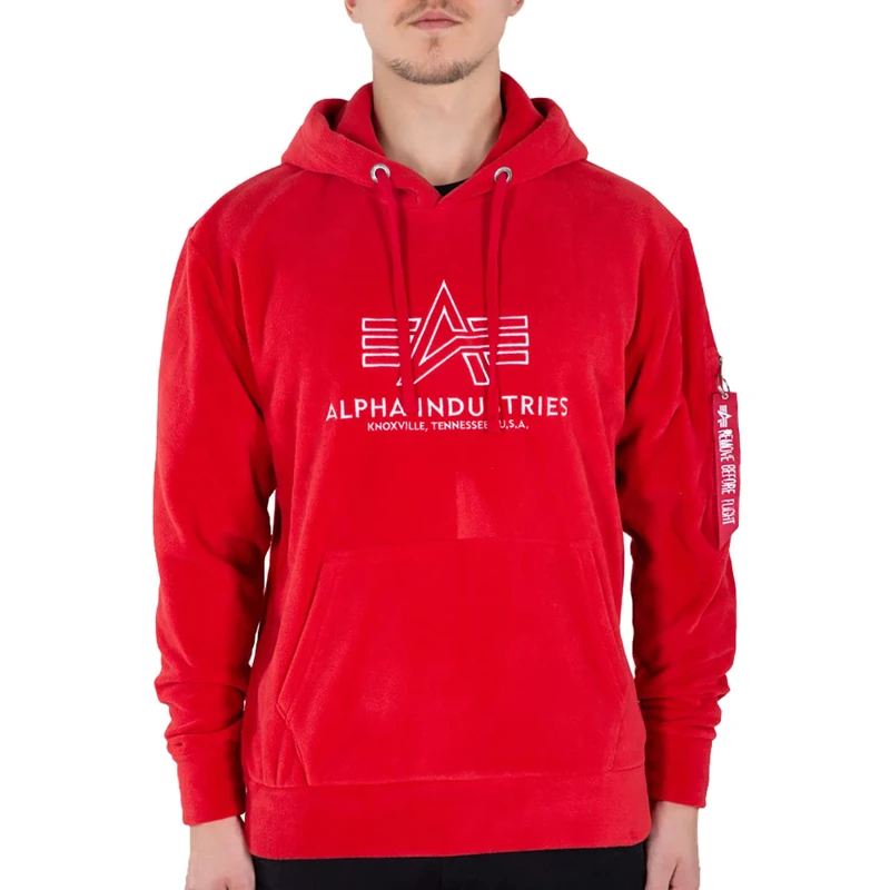 Alpha Industries Men's Basic Hoody Polar Fleece Hooded Sweatshirt, Speed Red, L