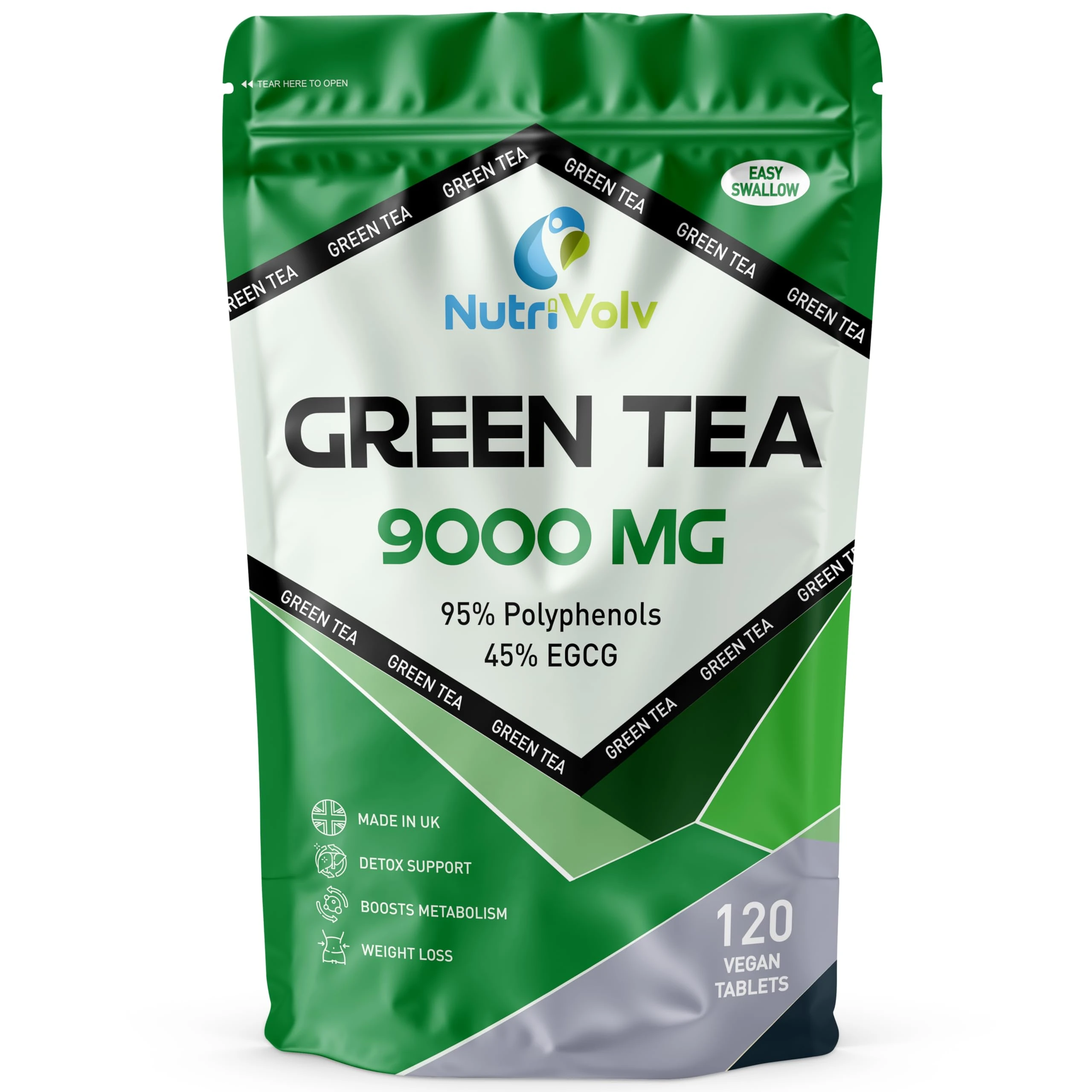 Green Tea Tablets Pure Vegan Weight Loss Pills 9000mg Keto Diet Slimming Supplements for Men and Women Gluten-Free & Metabolism Booster — Pack of 120