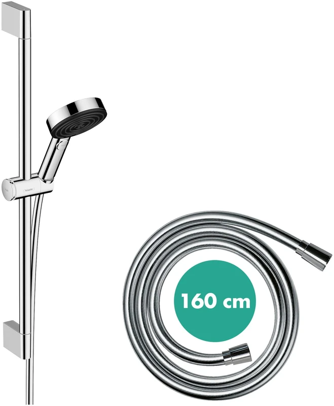 Hansgrohe Water-Saving Shower Set Pulsify Select S, Shower Head (EcoSmart) with Shower Rail 65 cm, Shower Hose, Shower Holder, Hand Shower with 3 Sprays (Relaxation), Chrome, 24161000