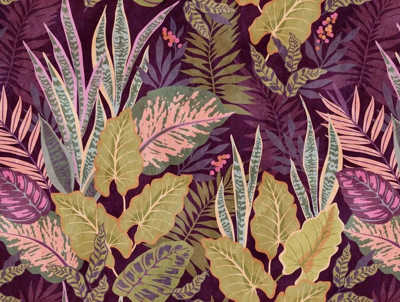 Livingwalls Jungle The Wall Non-Woven Wallpaper 3.71 m x 2.80 m Purple Green Beige Made in Germany 382751 382751