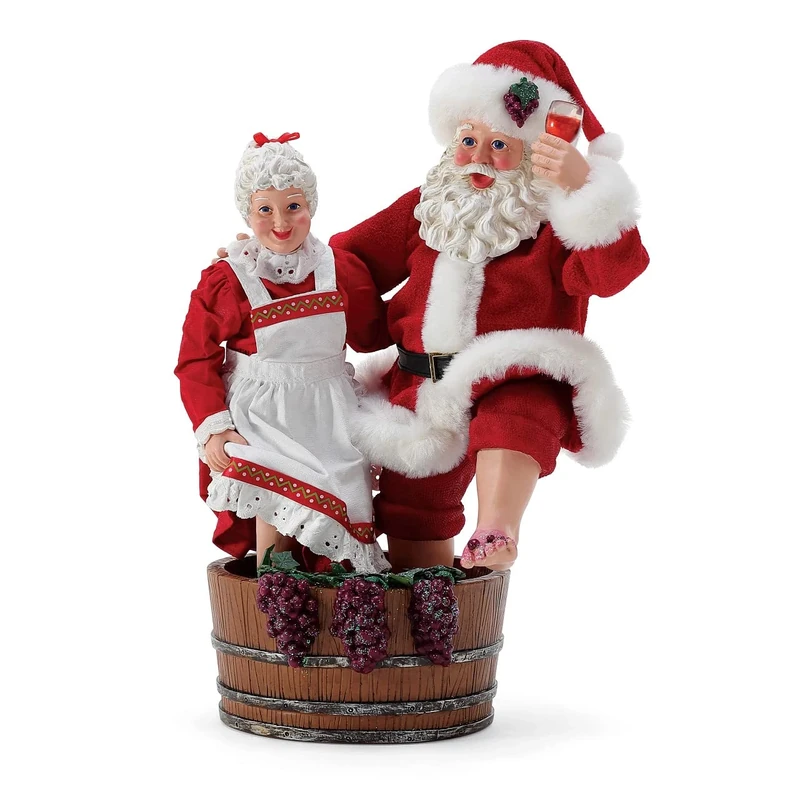 Department 56 Possible Dreams Bon Apetit Santa and Mrs. Claus Christmas Crush Wine Making Figurine, 10.5 Inch, Multicolor