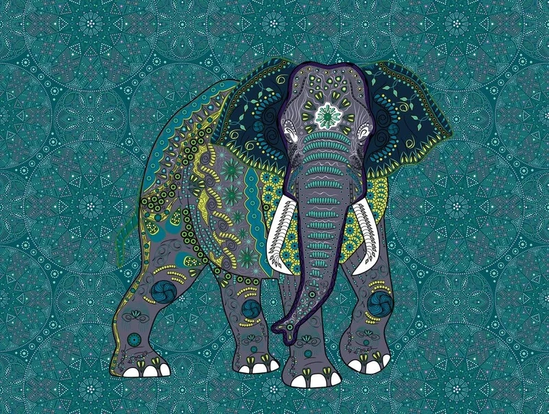 Livingwalls Elephant The Wall Non-Woven Wallpaper 3.71 m x 2.80 m Blue Grey Yellow Made in Germany 382621 382621