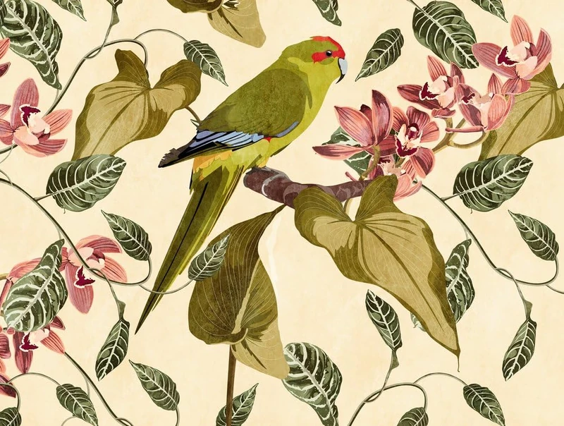 Livingwalls Jungle The Wall Non-Woven Wallpaper 3.71 m x 2.80 m Green Beige Red Made in Germany 382441 382441