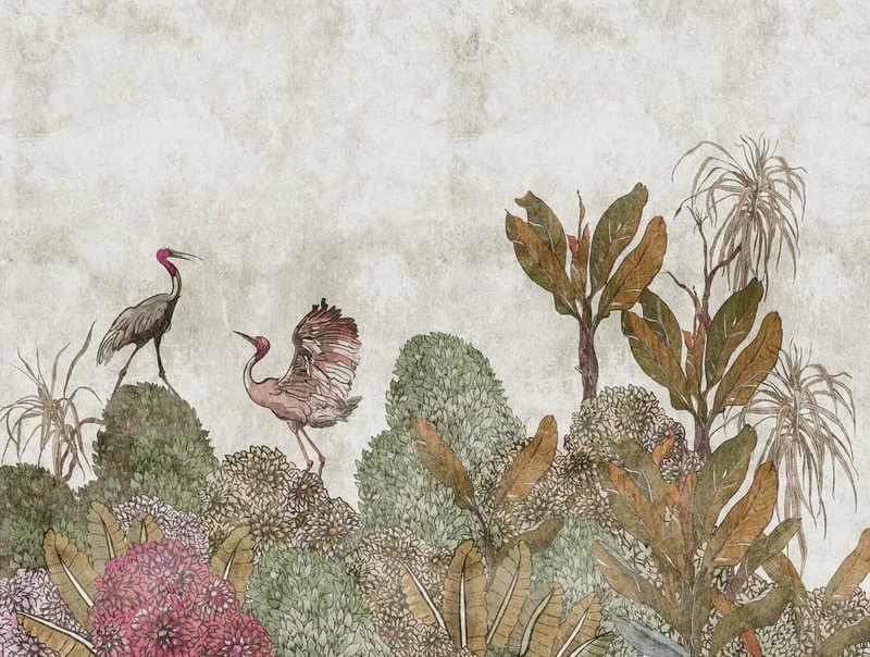 Livingwalls Birds The Wall Non-Woven Wallpaper 3.71 m x 2.80 m Green Brown Grey Made in Germany 382341 382341