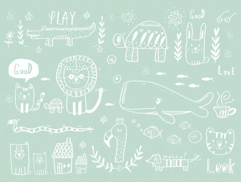 Livingwalls Animals The Wall Non-Woven Wallpaper 3.71 m x 2.80 m Green White Made in Germany 383041 383041