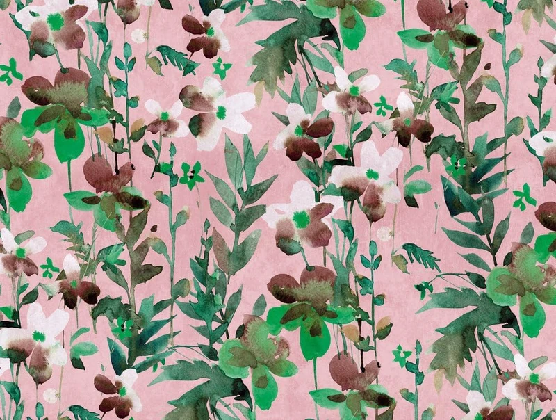 Livingwalls Flower The Wall Non-Woven Wallpaper 3.71 m x 2.80 m Green Pink White Made in Germany 382731 382731