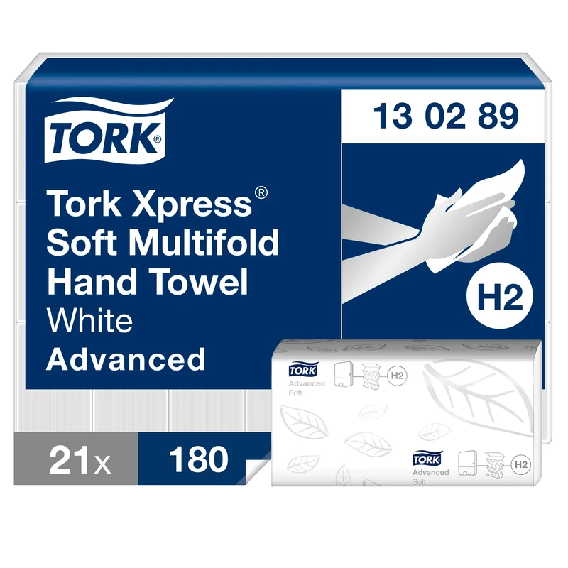 Tork Xpress Soft Multifold Paper Hand Towels White H2, Advanced, 2-ply, Absorbent, 21 x 180 hand towels, 130289