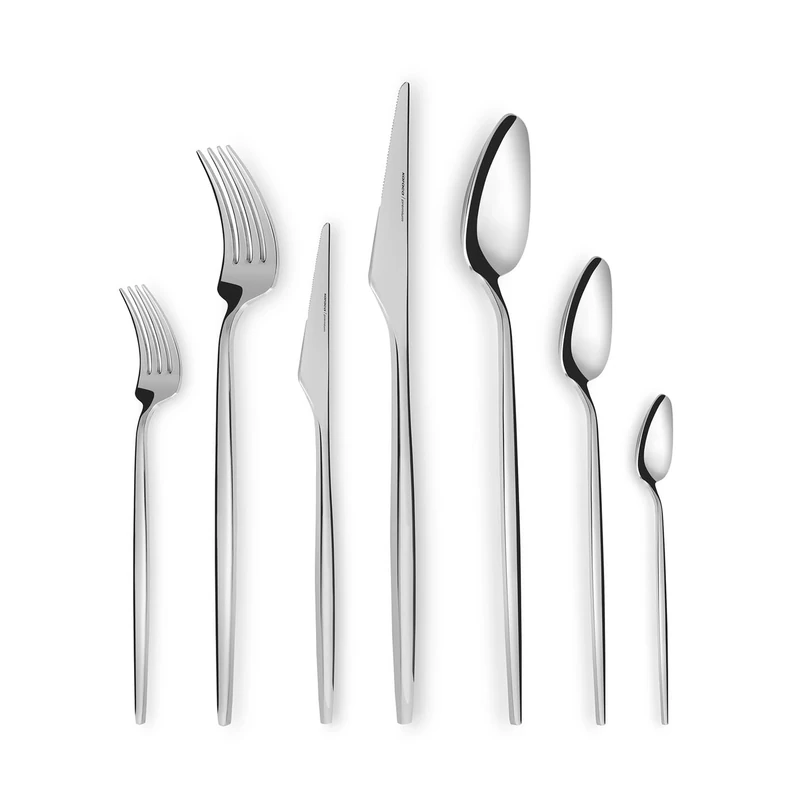 Karaca Moongate 84-Piece 316+ Stainless Steel Cutlery Set for 12, Silver Luxury Knife Fork & Spoon Set, Rust & Corrosion Resistant, Dishwasher Safe Flatware for Elegant Dining