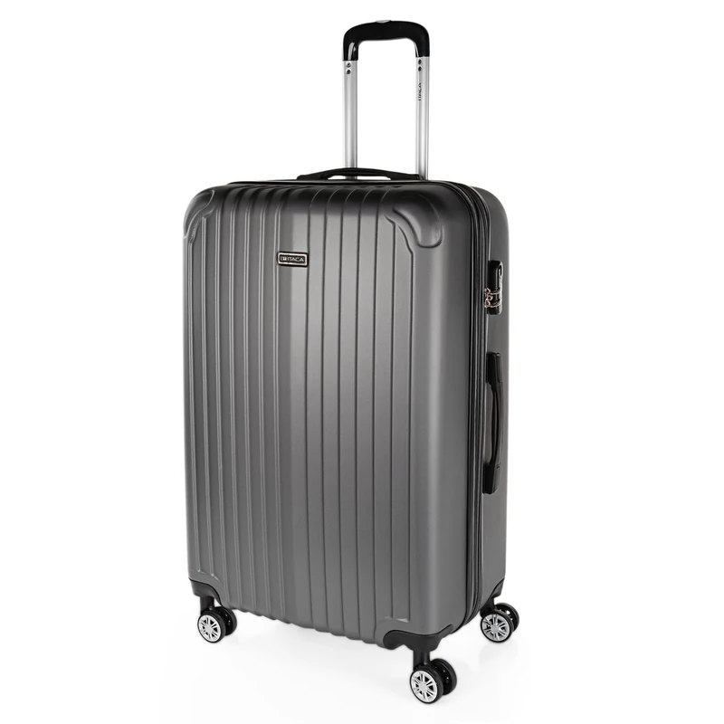 ITACA - Set Large Suitcase and Beauty Case. ABS. Rigid and Light. Telescopic Handle, 2 Handles and 4 Wheels. Combination Padlock, Anthracite