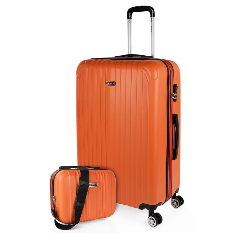 ITACA - Set Cabin Suitcase and Beauty Case. ABS. Hand Luggage. Rigid and Light. Telescopic Handle, 2 Handles and 4 Wheels. Combination Padlock, Tangarine