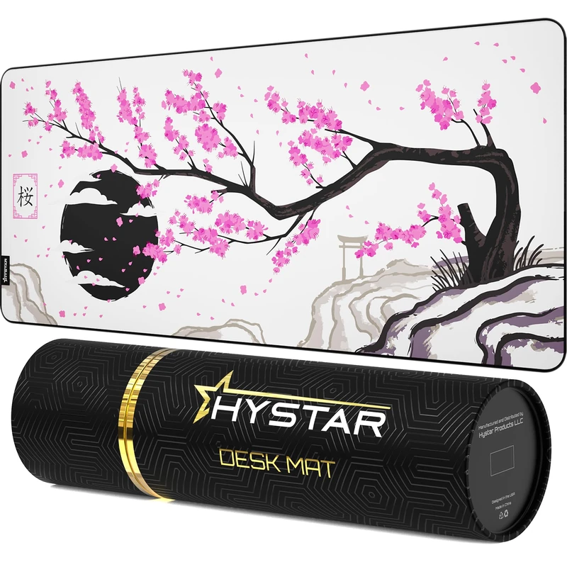 Hystar Extended Gaming Mouse Pad | XXL 36" x 16" | 5mm Thick, Waterproof Surface, Smooth Polyester Fabric, and Natural Rubber Base | Sakura Light