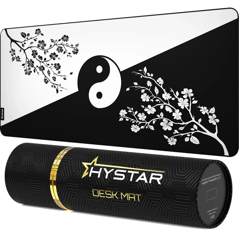 Hystar® Extended Gaming Mouse Pad | XXL 36" x 16" | 5mm Thick, Waterproof Surface, Smooth Polyester Fabric, and Natural Rubber Base | Yin Yang