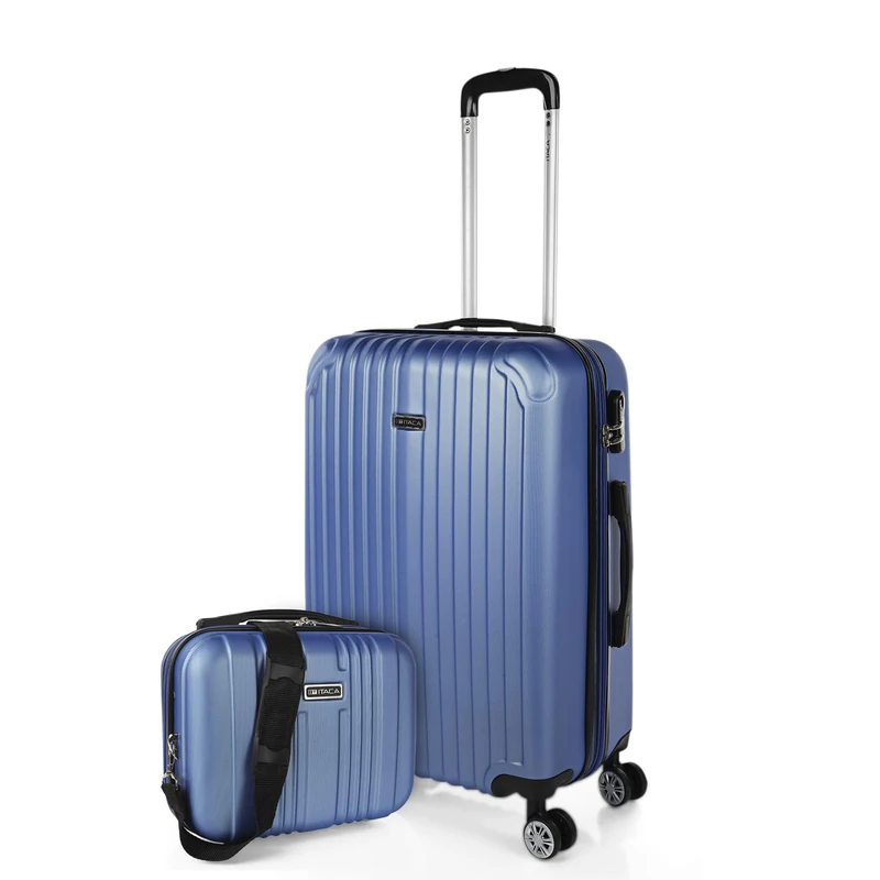 ITACA - Set Cabin Suitcase and Beauty Case. ABS. Hand Luggage. Rigid and Light. Telescopic Handle, 2 Handles and 4 Wheels. Combination Padlock, Blue Sapphire