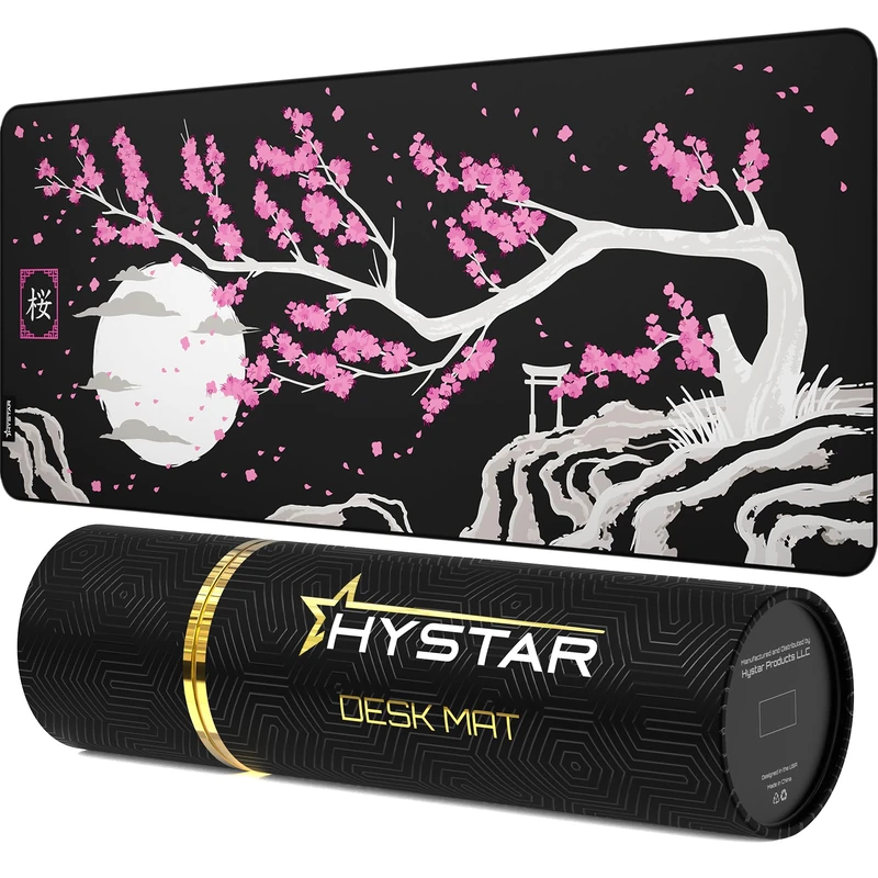 Hystar Extended Gaming Mouse Pad | XXL 36" x 16" | 5mm Thick, Waterproof Surface, Smooth Polyester Fabric, and Natural Rubber Base | Sakura Dark - Image 1