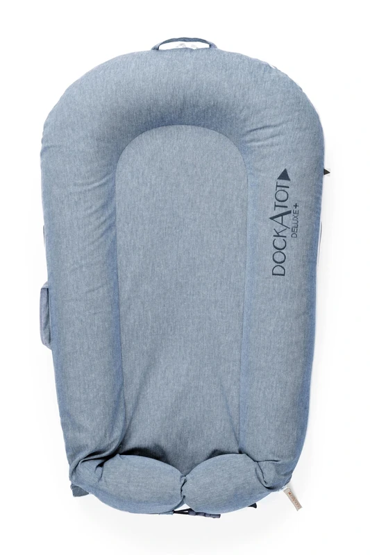 DockATot Deluxe+ Dock Baby Lounger - Multifunctional Lightweight Docking Station for Babies - Features a Buckle & Removable Cover for Easy Cleaning - for Babies Ages 0-8 Months - Indigo Chambray