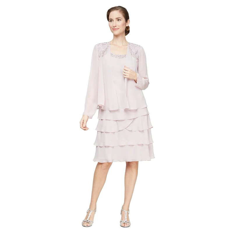 S.L. Fashions Women's Mother of The Bride Two Piece Beaded Jacket Dress Special Occasion, Lavender Frost, 18