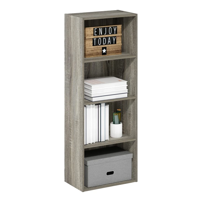 Furinno LUDER Book Shelf, 4-Tier Bookshelf, Bookcase with Open Shelf, 9.3 x 15.6 x 41.7, for Living Room, Bedroom, Home Office, French Oak