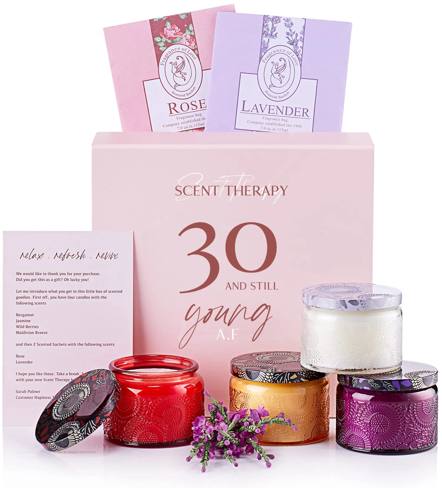 30th Birthday Gift for Her - Elegant Scented Candles & Aromatherapy Set - 30 and Still Young - 4-Piece Gift Box - Presents for Women - Scented Candle Birthday Presents for Women