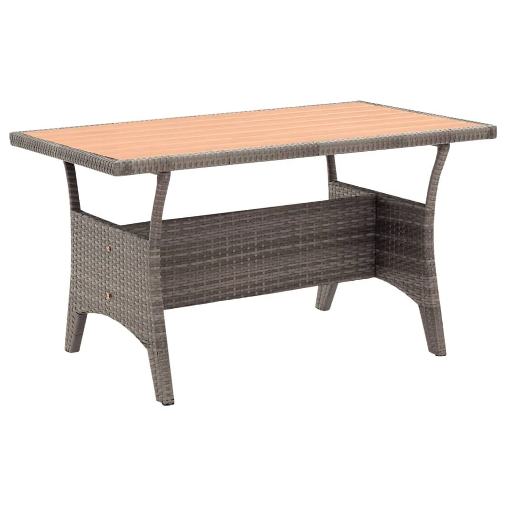 vidaXL Garden Table Outdoor Terrace Patio Backyard Lawn Furniture Modern Dining Dinner Table Desk Rectangular Desk Grey Poly Rattan