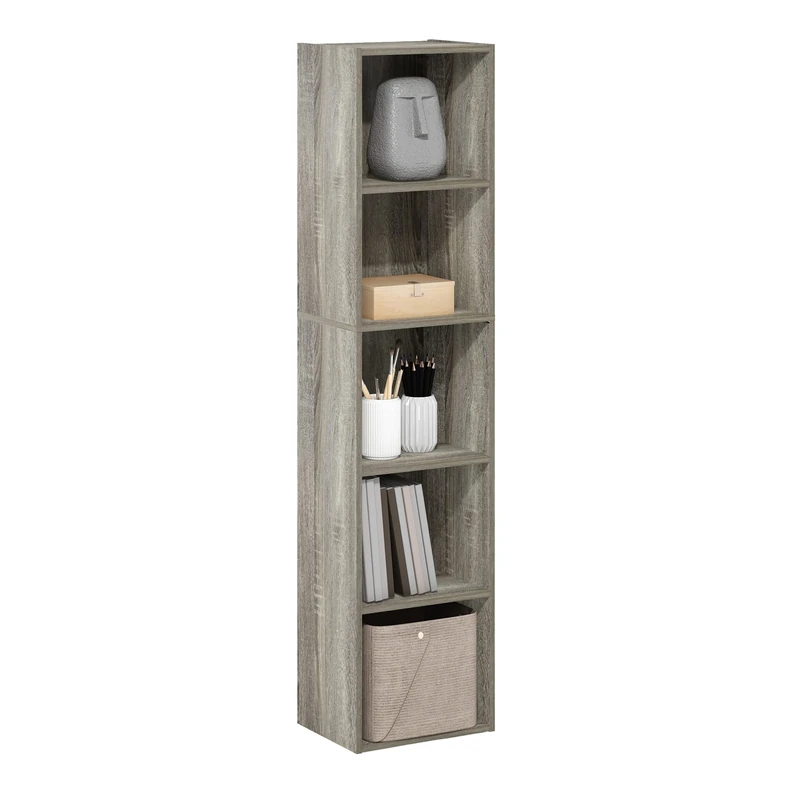 Furinno PASIR Book Shelf, 5-Tier Modern Bookshelf, Open Shelves Bookcase 9 x 12 x 52, for Living Room, Bedroom, Home Office, French Oak