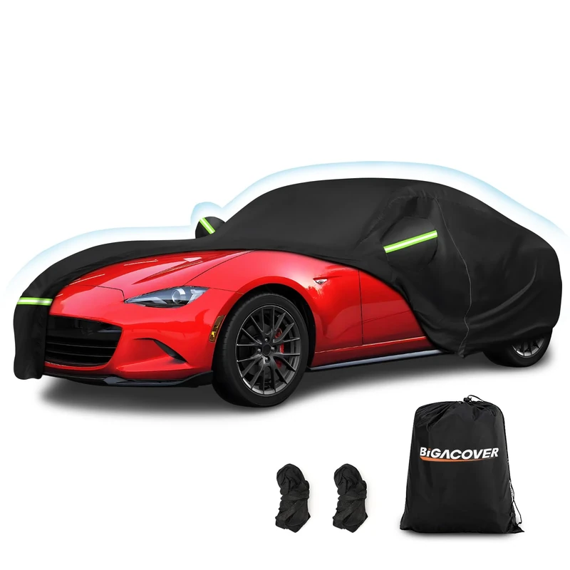 for Miata/MX-5 Full Car Cover Waterproof All Weather, Outdoor Car Covers with Zipper Windproof Heavy Duty Protection for 1989-2022 Mazda Miata/MX-5(Black)