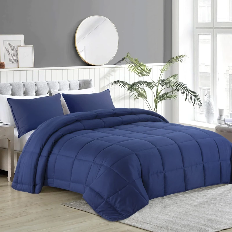 HOMBYS Oversized King Comforter 128x120, Lightweight Quilted Down Alternative Duvet Insert for All Season,Navy Blue,8 Corner Tabs