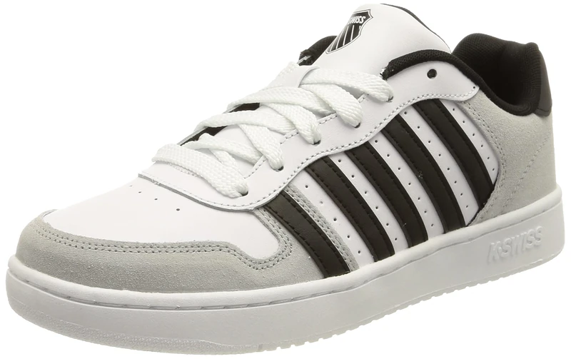 K-Swiss Court Palisades - Shoes for Men and Women - Vintage Tennis Style High Comfort - Cup Sole, Leather Upper, Lacing - Colour - Size, White Grey Black, 5.5 UK